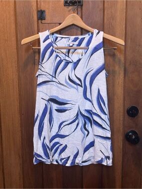 Chico's White & Blue Sleeveless Printed Tank Top